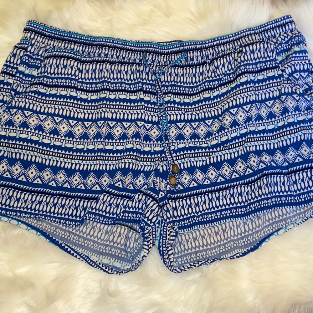 Blue and white patterned shorts